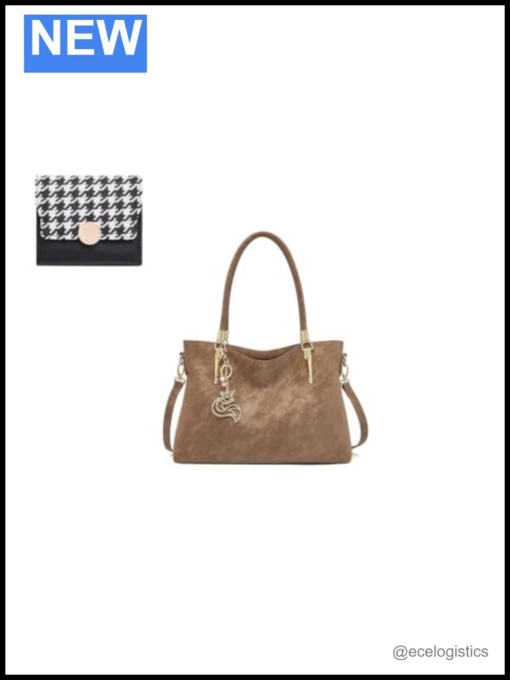 Genuine Leather Medium Tote Handbag with Matching Small Wallet